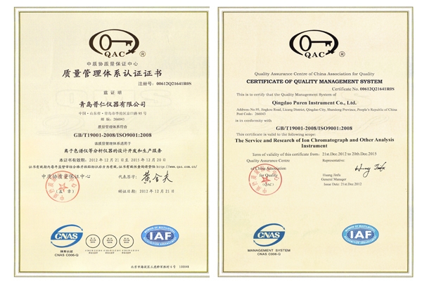 ISO9001: 2008 quality system certification